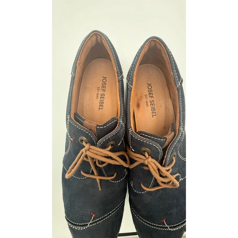 Josef‎ Seibel Anvers 08 Men's 43 Navy Leather Comfort Oxfords - Wide Fit